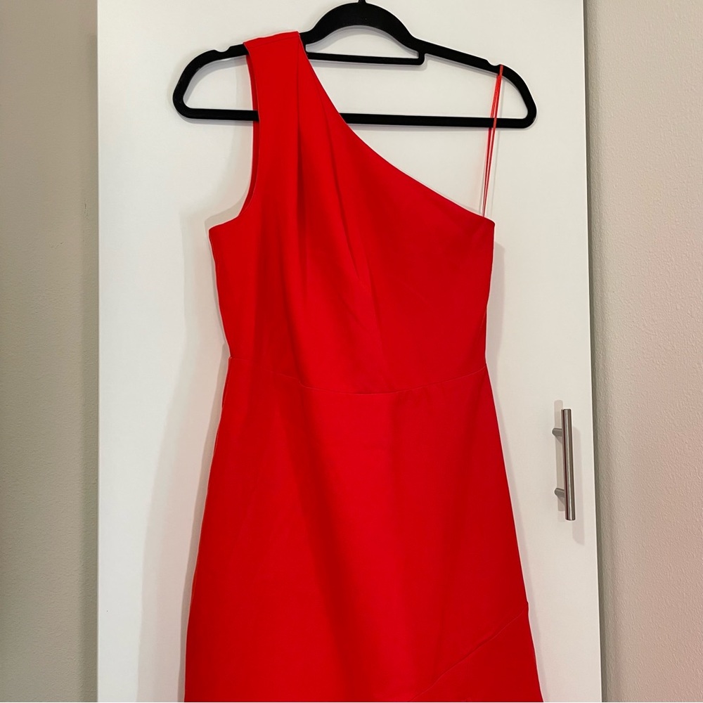NWT Sam Edelman Cady One Shoulder Satin Midi Dress in Coral Size 8 - Picture 2 of 10